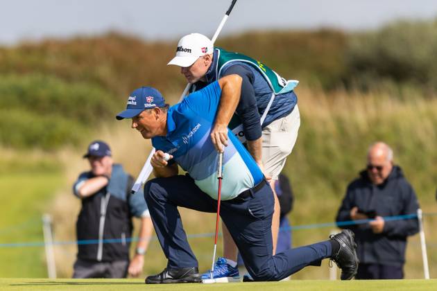 29th July 2023; Royal Porthcawl, Porthcawl, Bridgend, Wales: Senior Open Championship, Round 3; Ireland& x2019;s PAdraig HARRINGTON lines up his putt.  ActionPlus12537137 DanxMinto