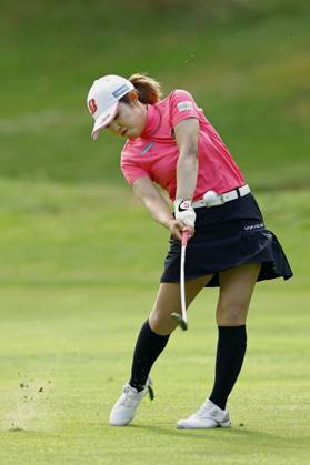 Golf: Evian Championship Ayaka Furue of Japan plays a shot on the third hole during the final round of the Evian Championship golf tournament at Evian Resort Golf Club in Evian-les-Bains, France, on July 30, 2023.  A14AA0001726153P  