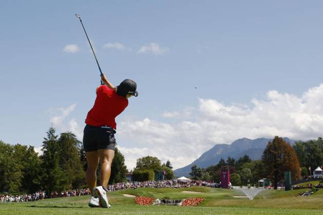 Golf: Evian Championship Nasa Hataoka of Japan hits off the fifth tee during the final round of the Evian Championship golf tournament at Evian Resort Golf Club in Evian-les-Bains, France, on July 30, 2023.  A14AA0001726372P  