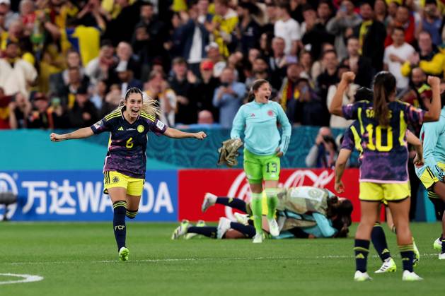 SYDNEY, AUSTRALIA - JULY 30: Daniela Montoya of Colombia celebrates her team win at full time during the Women s World Cup football match between Germany and Colombia at Allianz Stadium on July 30, 2023 in Sydney, Australia. (Photo by Damian Briggs Speed Media Icon Sportswire) SOCCER: JUL 30 Women s World Cup - Germany vs Colombia EDITORIAL USE ONLY Icon2307300234