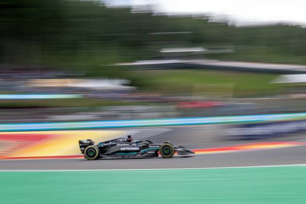 STAVELOT, BELGIUM: Lewis Hamilton, racing for the Mercedes F1 team during the 2023 Formula 1 Belgian Grand Prix at the Circuit de Spa-Francorchamps in Stavelot, Belgium