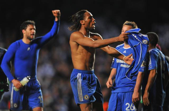 UEFA Champions League Soccer match, Semi Final, Chelsea vs Liverpool Chelsea s Didier Drogba celebrates after the final whistle during the UEFA Champions League Soccer match, Semi Final, Second Leg, Chelsea vs Liverpool at the Stamford Bridge in London, UK on April 30, 2008. Chelsea won 3-2. Chelsea reach his first Champions League final. Photo by Steeve McMay Cameleon ABACAPRESS.COM London - Copyright: xMcMayxSteve ABACAx 151133_42 McMayxSteve ABACAx 151133_42