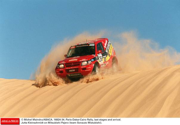16824 34 Michel Maindru ABACA. 16824-34. Paris-Dakar-Cairo Rally, last stages and arrival. Jutta Kleinschmidt on Mitsubishi Pajero (team Sonauto Mistubishi).  Copyright: xMaindruxPhoto ABACAx 16824_34 MaindruxPhoto ABACAx 16824_34