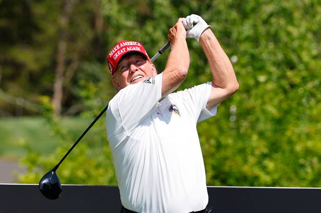 Golf, PGA, Donald Trump during practice round at Trump National Golf Club in Bedminster