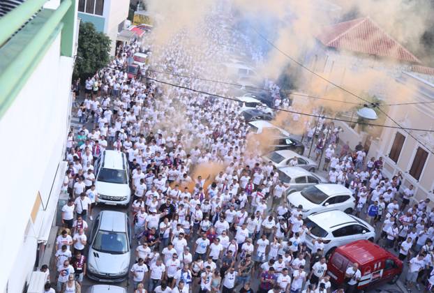 Corteo of Torcida, supporters of Hajduk Split Toricida, supporters of Hajduk Split, on their way to Poljud Stadium ahead of the UEFA Conference League match between Hajduk Split v PAOK, in Spilt, Croatia, on August 10, 2023. IvoxCagalj PIXSELL