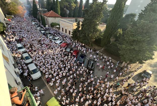 Corteo of Torcida, supporters of Hajduk Split Toricida, supporters of Hajduk Split, on their way to Poljud Stadium ahead of the UEFA Conference League match between Hajduk Split v PAOK, in Spilt, Croatia, on August 10, 2023. IvoxCagalj PIXSELL