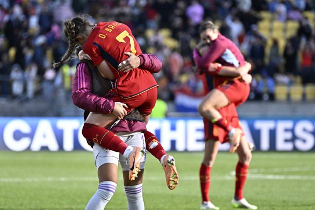 Sport Bilder des Tages WWC23 QTR FINAL SPAIN NETHERLANDS, Spain celebrates their win over the Netherlands during the FIFA Women s World Cup 2023 Quarter Final soccer match between Spain and the Netherlands in Wellington, New Zealand, Friday, August 11, 2023. ( NO ARCHIVING, EDITORIAL USE ONLY, NO USE IN BOOKS WITHOUT CONSENT WELLINGTON NEW ZEALAND  Copyright: xMASANORIxUDAGAWAx 20230811001829709120