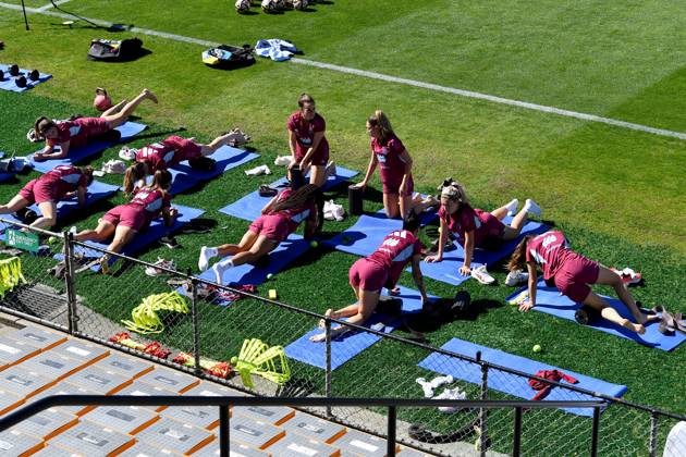 FIFA Fußball Frauen WM 2023, Nationalteam Spanien Training WWC23 SPAIN TRAINING, Members of the Spanish team are seen during a team training session at Leichhardt Oval, in Sydney, Thursday, August 17, 2023. ( NO ARCHIVING, EDITORIAL USE ONLY, NO USE IN BOOKS WITHOUT CONSENT SYDNEY NSW AUSTRALIA  Copyright: xBIANCAxDExMARCHIx 20230817001831742724