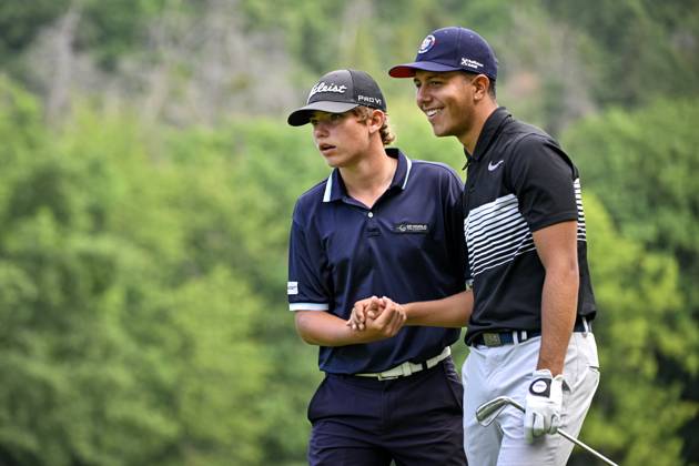 Louis Klein, left, and David Tomi of Czech Republic during the men s Czech Open golf tournament, Czech PGA, Golf Herren Tour, Beroun, Czech Republic, August 20, 2023. (CTKxPhoto VitxSimanek) CTKPhotoP2023082004331  CTKPhotoP2023082004331