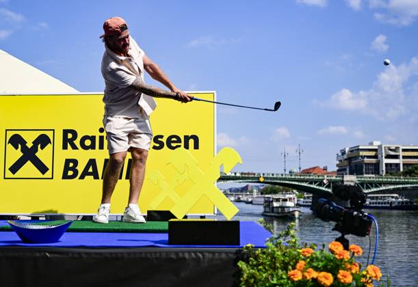 Hockey player Czech David Pastrnak in action during exhibition within the ninth edition of the Czech Masters golf tournament of the European DP World Tour (24-27 August) in Prague, Czech Republic, August 22, 2023. (CTKxPhoto RomanxVondrous) CTKPhotoP2023082205326  CTKPhotoP2023082205326