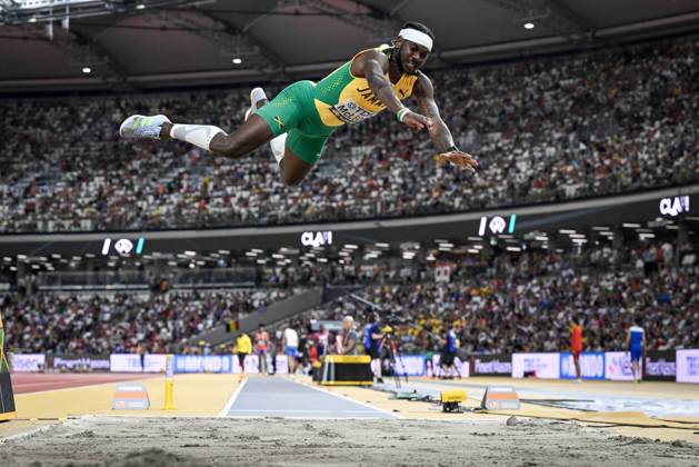 BUDAPEST 20230824 Carey Mcleod, Jamaica, father of a slightly crazy jump in the mens long jump final at the World Athletics Championships in Budapest BUDAPEST HUNGARY Athletics x10070x  Copyright: xJessicaxGow TTx FRIIDROTTS-VM 2023