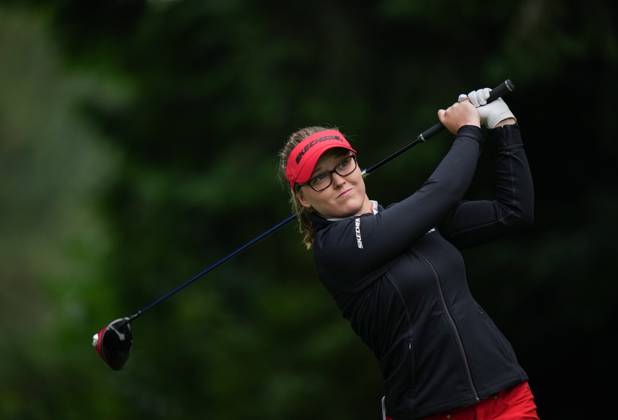 August 25, 2023, VANCOUVER, BC, CANADA: Brooke Henderson, of Canada, hits her tee shot on the fourth hole during the second round at the LPGA, Golf Damen CPKC Canadian Women s Open golf tournament, in Vancouver, on Friday, August 25, 2023. Canada News - August 25, 2023 - ZUMAc35_ 20230825_zaf_c35_048 Copyright: xDarrylxDyckx