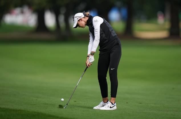 August 25, 2023, VANCOUVER, BC, CANADA: Nelly Korda, of the U.S. hits her second shot on the 18th hole during the second round at the LPGA, Golf Damen CPKC Canadian Women s Open golf tournament, in Vancouver, on Friday, August 25, 2023. Canada News - August 25, 2023 - ZUMAc35_ 20230825_zaf_c35_069 Copyright: xDarrylxDyckx