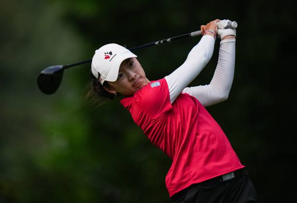 August 25, 2023, VANCOUVER, BC, CANADA: Amateur Yeji Kwon, of Port Coquitlam, B.C., hits her tee shot on the fourth hole during the second round at the LPGA, Golf Damen CPKC Canadian Women s Open golf tournament, in Vancouver, on Friday, August 25, 2023. Canada News - August 25, 2023 - ZUMAc35_ 20230825_zaf_c35_186 Copyright: xDarrylxDyckx