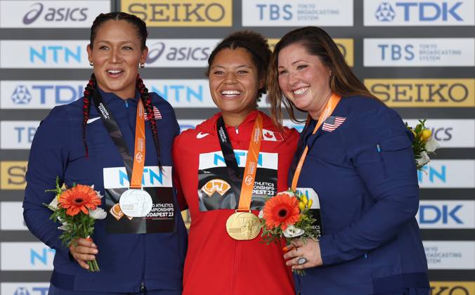 Leichtathletik, WM in Budapest, Siegerehrung Hammerwurf der Frauen