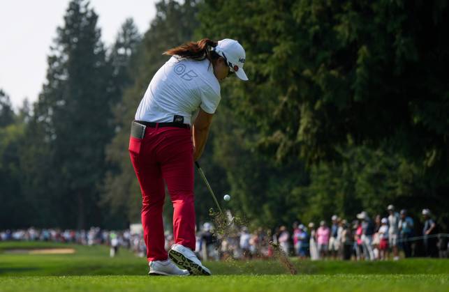 August 27, 2023, VANCOUVER, BC, CANADA: Sei Young Kim, of South Korea, hits her tee shot on the eighth hole during the final round at the LPGA, Golf Damen CPKC Canadian Women s Open golf tournament, in Vancouver, on Sunday, August 27, 2023. Kim Sei Young - ZUMAc35_ 20230827_zaf_c35_091 Copyright: xDarrylxDyckx