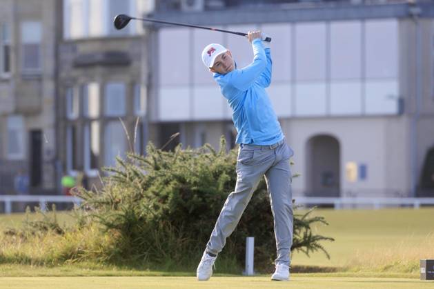 2nd September 2023; Old Course at St Andrews, St Andrews, Fife, Scotland; Walker Cup, Great Britain and Ireland versus USA, First Round; Connor Graham of Great Britain and Ireland tees off on the second hole on the Old Course, St Andrews, during his foursomes match  ActionPlus12549245 DavidxYoung
