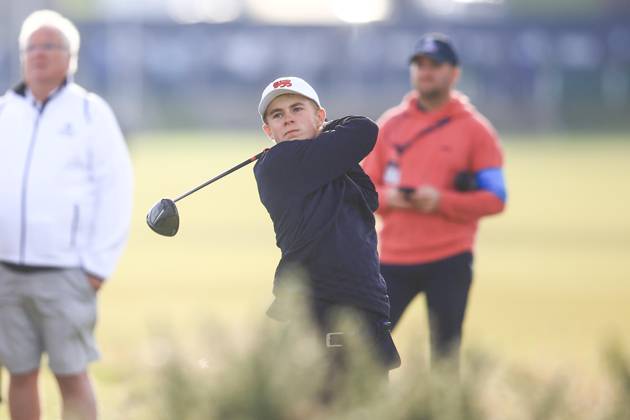 3rd September 2023; Old Course at St Andrews, St Andrews, Fife, Scotland; Walker Cup, Final Round; Connor Graham of Great Britain and Ireland tees off on the second hole on the Old Course, St Andrews, during a foursomes match  ActionPlus12550339 DavidxYoung