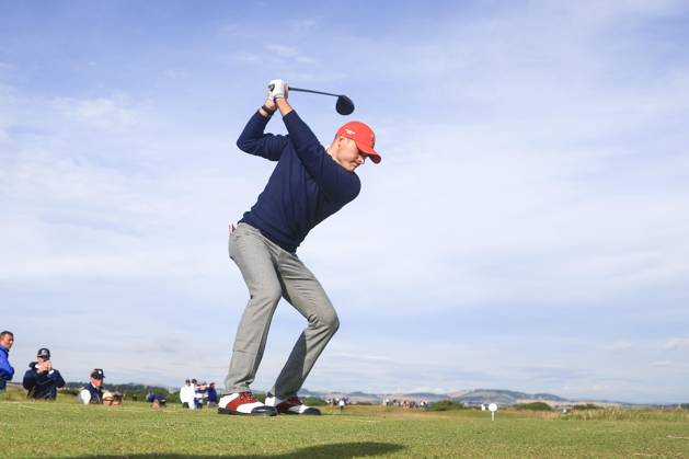 3rd September 2023; Old Course at St Andrews, St Andrews, Fife, Scotland; Walker Cup, Final Round; Austin Greaser of the United States of America tees off on the sixth hole on the Old Course, St Andrews, during a foursomes match  ActionPlus12550366 DavidxYoung