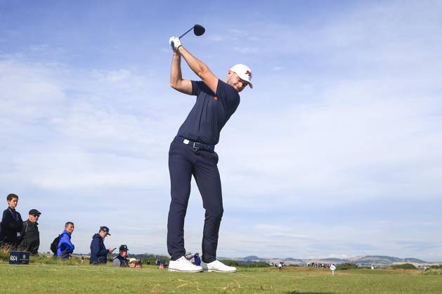 3rd September 2023; Old Course at St Andrews, St Andrews, Fife, Scotland; Walker Cup, Final Round; Liam Nolan of Great Britain and Ireland tees off on the sixth hole on the Old Course, St Andrews, during a foursomes match  ActionPlus12550367 DavidxYoung