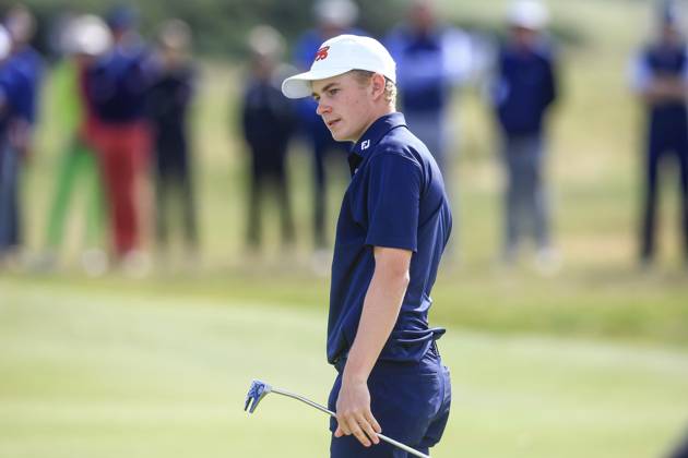3rd September 2023; Old Course at St Andrews, St Andrews, Fife, Scotland; Walker Cup, Final Round; Connor Graham of Great Britain and Ireland reacts after missing a putt on the 16ht green on the Old Course, St Andrews, during a foursomes match  ActionPlus12550395 DavidxYoung