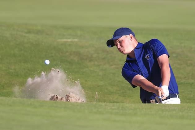 3rd September 2023; Old Course at St Andrews, St Andrews, Fife, Scotland; Walker Cup, Final Round; Caleb Surratt of the United States of America plays from a bunker on the fourteenth hole on the Old Course, St Andrews, during a singles match  ActionPlus12550633 DavidxYoung