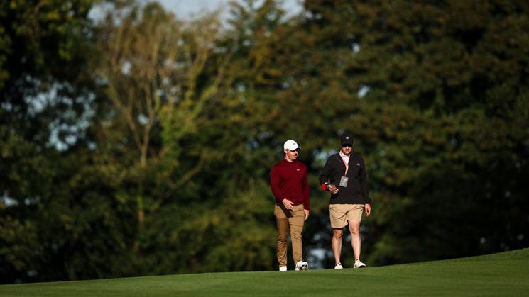 2023 Horizon Irish Open, The K Club, Kildare 6 9 2023 Rory McIlroy is interviewed as he walks down the 4th fairway Rory McIlroy is interviewed as he walks down the 4th fairway 6 9 2023  Copyright: x INPHO BenxBradyx BB1_1608