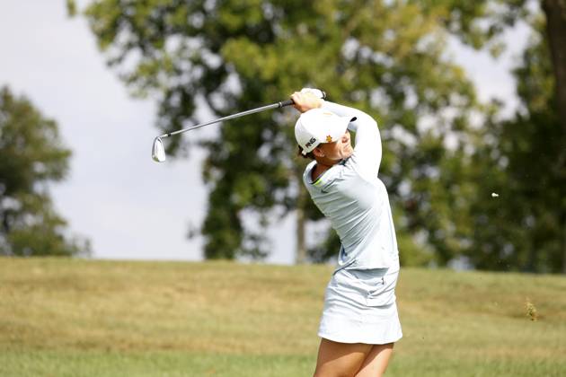 CINCINNATI, OH - SEPTEMBER 08: LPGA, Golf Damen golfer Linn Grant plays her tee shot on the 11th hole during the second round of the Kroger Queen City Championship on September 08, 2023, at the Kenwood Country Club in Cincinnati, Ohio. (Photo by Brian Spurlock Icon Sportswire) GOLF: SEP 08 LPGA Kroger Queen City Championship EDITORIAL USE ONLY Icon230908064