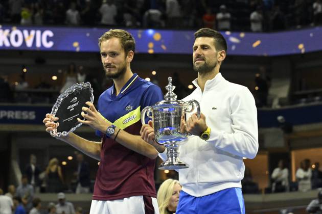 Tennis : Us Open 2023 - Novak Djokovic Us open 2023 Winner - and 24 Grand Chelem Tennis : US open 2023 - 10 09 23 ChrysleneCaillaud Panoramic 