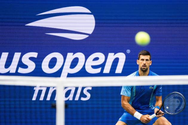 (230911) -- NEW YORK, Sept. 11, 2023 -- Novak Djokovic of Serbia competes during the men s singles match against Daniil Medvedev of Russia at the 2023 US Open tennis championships in New York, the United States, on Sept. 10, 2023. ) (SP)US-NEW YORK-TENNIS-US OPEN LiuxJie 
