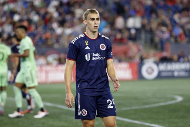 FOXBOROUGH, MA - SEPTEMBER 02: New England Revolution midfielder Noel Buck (29) during a match between the New England Revolution and Austin FC on September 2, 2023, at Gillette Stadium in Foxborough, Massachusetts. (Photo by Fred Kfoury III Icon Sportswire) SOCCER: SEP 02 MLS, Fussball Herren, USA - New England Revolution vs Austin FC EDITORIAL USE ONLY Icon482230902079