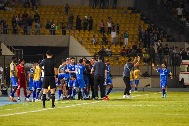 Iraq s Al-Quwa Al-Jawiya (Air Force)?? Iran s Sepahan - AFC Champions League in Erbil, Iraq - 18 Sep 2023 Jawiya s players celebrate after scoring second goal during the first round of the AFC Champions League group stage matches between Iraq s Al-Quwa Al-Jawiya (Air Force) and Iran s Sepahan in Franso Hariri stadium in Erbil city, the capital of Iraq s northern autonomous Kurdistan region. Final score 2-2 Erbil Iraq Copyright: xIsmaelxAdnanx xSOPAxImagesx aÌ?Â?ÂIADNAN_01227