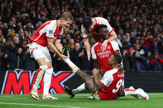 Arsenal v PSV Eindhoven 20 September 2023, London Champions™s League Fußball, Gruppenphase Arsenal v PSV Eindhoven Gabriel Jesus von Arsenal feiert sein drittes Tor mit seinen Mannschaftskameraden Foto Charlotte Wilson Offside London UK  Copyright: xCharlottexWilsonx xOffsidexOffside