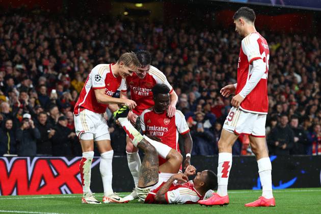 Arsenal v PSV Eindhoven 20 September 2023, London Champions™s League Fußball, Gruppenphase Arsenal v PSV Eindhoven Gabriel Jesus von Arsenal feiert sein drittes Tor mit seinen Mannschaftskameraden Foto Charlotte Wilson Offside London UK  Copyright: xCharlottexWilsonx xOffsidexOffside