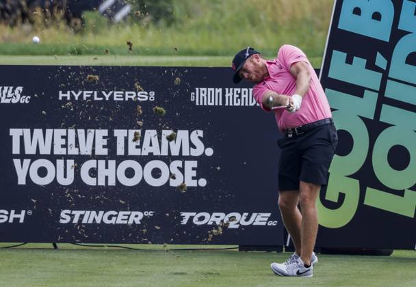 Talor Gooch of the US hits his tee shot on the fifteenth hole during the first round of the 2023 LIV Golf League tournament at Rich Harvest Farms in Sugar Grove, Illinois, on Friday September 22, 2023. Tournament play runs from September 22nd through the 24th.  SGI20230922801 TANNENxMAURY