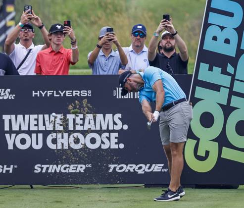 Matthew Wolff of the US hits his tee shot on the fifteenth hole during the first round of the 2023 LIV Golf League tournament at Rich Harvest Farms in Sugar Grove, Illinois, on Friday September 22, 2023. Tournament play runs from September 22nd through the 24th.  SGI20230922804 TANNENxMAURY