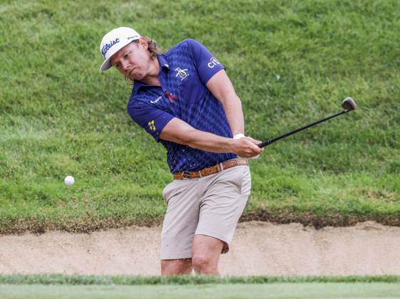 Cam Smith of Australia hits from a sand trap by the sixteenth green during the first round of the 2023 LIV Golf League tournament at Rich Harvest Farms in Sugar Grove, Illinois, on Friday September 22, 2023. Tournament play runs from September 22nd through the 24th.  SGI20230922811 TANNENxMAURY