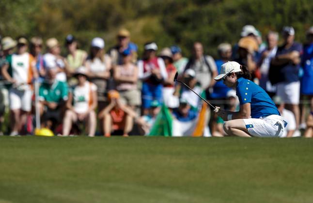 2023 Solheim Cup, Finca Cortesin, Andalucia, Spain 24 9 2023 Leona Maguire lines up a putt Leona Maguire lines up a putt 24 9 2023  Copyright: x INPHO MartinxSirasxLimax _MSL8051
