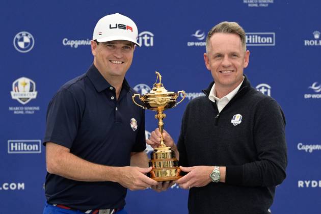 Zach Johnson (USA) Luke Donald (ENG) during the USA an Europe Ryder Cup 2023 captains press conference, PK, Pressekonferenz at Marco Simone Golf & Country Club on September 25, 2023 in Rome, Italy.  Copyright: xFabrizioxCorradetti IPAxSportx x xx IPA_40555108 IPA_IPA40555108