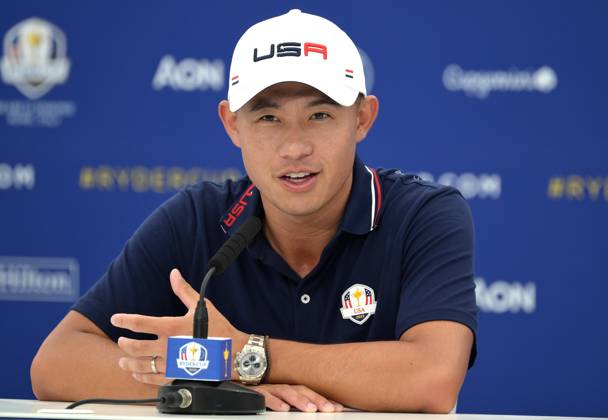 September 27, 2023, ROME, ITALIA: US team s player Collin Morikawa attends a press conference, PK, Pressekonferenz during the 2023 Ryder Cup golf tournament at Marco Simone Golf Club in Guidonia, near Rome, Italy, 27 September 2023. The 44th Ryder Cup matches between the US and Europe will be held in Italy from 29 September to 01 October 2023. ANSA ETTORE FERRARI 2023 Ryder Cup golf tournament  - ZUMAa110 20230927_zaf_a110_041 Copyright: xEttorexFerrarix