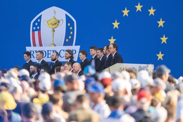 230928 Team Europe at the opening ceremony during day 1 of the Ryder Cup on September 28, 2023 in Rome Photo Mathias Bergeld BILDBYRAN kod MB MB0734 golf ryder cup träning practice training day 1 bbeng  Copyright: MATHIASxBERGELD BB230928MB079
