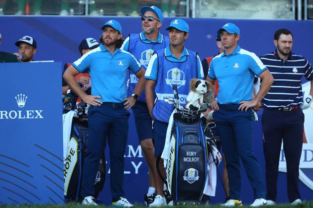 Rome Ryder Cup 2023 - Foursomes Session, 29.09.2023 Rome, Italy 29.09.2023: Rory Mcilroy of Europe, Tommy Fleetwood of Europe, Foursomes Session at RYDER CUP 2023 at Marco Simone Golf & Country Club di Guidonia Montecelio, Roma Rome italy -  Copyright: xIPAxSport ABACAx BRIPASport20230929_262 IPAxSport ABACAx BRIPASport20230929_262