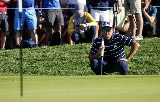 September 29, 2023, Rome: US teams golfer Rickie Fowler in action during the Foursomes matches on the first day of the 2023 Ryder Cup golf tournament at Marco Simone Golf Club in Guidonia, near Rome, Italy, 29 September 2023. The 44th Ryder Cup matches between the US and Europe will be held in Italy from 29 September to 01 October 2023. ANSA FABIO FRUSTACI 2023 Ryder Cup golf tournament - Foursome matches  - ZUMAa110 20230929_zaf_a110_021 Copyright: xFabioxFrustacix