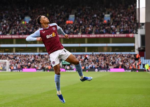 Birmingham, England, 30th September 2023. Jacob Ramsey of Aston Villa celebrates scoring his teams fifth goals of the game during the Premier League match at Villa Park, Birmingham. Picture credit should read: Gary Oakley Sportimage EDITORIAL USE ONLY. No use with unauthorised audio, video, data, fixture lists, club league logos or live services. Online in-match use limited to 120 images, no video emulation. No use in betting, games or single club league player publications. SPI-2610-0039