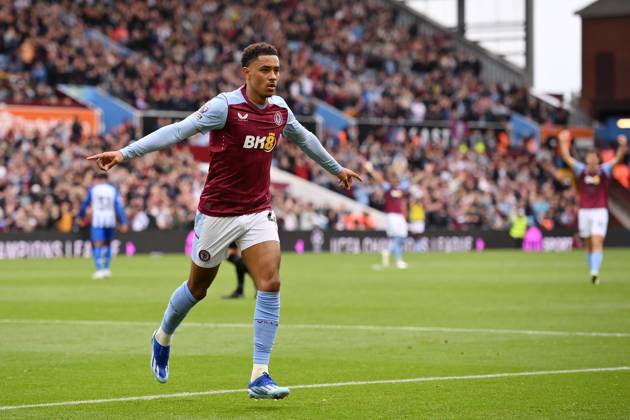Birmingham, England, 30th September 2023. Jacob Ramsey of Aston Villa celebrates scoring his teams fifth goals of the game during the Premier League match at Villa Park, Birmingham. Picture credit should read: Gary Oakley Sportimage EDITORIAL USE ONLY. No use with unauthorised audio, video, data, fixture lists, club league logos or live services. Online in-match use limited to 120 images, no video emulation. No use in betting, games or single club league player publications. SPI-2610-0041