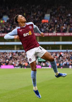 Birmingham, England, 30th September 2023. Jacob Ramsey of Aston Villa celebrates scoring his teams fifth goals of the game during the Premier League match at Villa Park, Birmingham. Picture credit should read: Gary Oakley Sportimage EDITORIAL USE ONLY. No use with unauthorised audio, video, data, fixture lists, club league logos or live services. Online in-match use limited to 120 images, no video emulation. No use in betting, games or single club league player publications. SPI-2610-0045