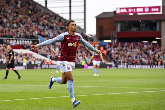Birmingham, England, 30th September 2023. Jacob Ramsey of Aston Villa celebrates scoring his teams fifth goals of the game during the Premier League match at Villa Park, Birmingham. Picture credit should read: Gary Oakley Sportimage EDITORIAL USE ONLY. No use with unauthorised audio, video, data, fixture lists, club league logos or live services. Online in-match use limited to 120 images, no video emulation. No use in betting, games or single club league player publications. SPI-2610-0067