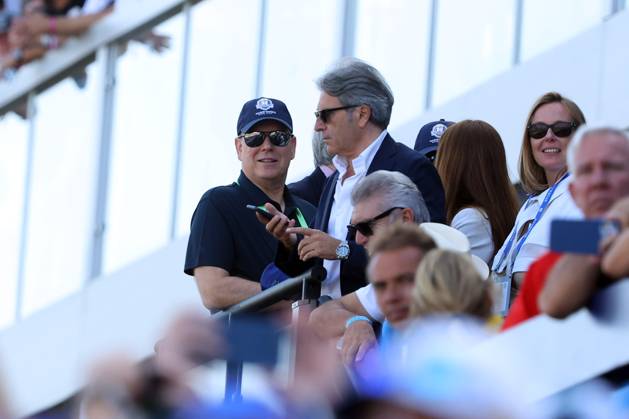 Rome, Italy 01.10.2023: Coni President Giovanni MalagÃ² with Albert II of Monaco and Lavinia Biagiotti on the stand at RYDER CUP 2023 at Marco Simone Golf Country Club di Guidonia Montecelio, Roma  Copyright: xmarcoxiacobuccix xipa-agency.netx xmarcoxiacobuccix IPA_40704687 IPA_IPA40704687
