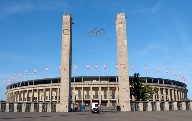 Football, CL, Olympic Stadium in the colours of 1. FC Union Berlin