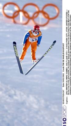 2002 WINTER Olympic Games, Olympische Spiele, Olympia, OS : 2002 WINTER OLYMPIC GAMES : SALT LAKE CITY 2 10 02 PARK CITY, UTAH, UNITED STATES --- On his way to the gold medal, ski jumper Simon Ammann takes his first jump in the Men s K90 Ski jumping, Skispringen, Ski, nordisch competition during the Individual K90 Ski Jumping competition at the 2002 Olympic Winter games, Winterspiele,Spiele, Summer games --- Photo by Trent Nelson Salt Lake Tribune Corbis Sygma JEUX OLYMPIQUES D HIVER OLYMPISCHE SPELEN www.iso be Ogden United States ETATS UNIS VERENIGDE STATEN Copyright: xTIMxDExWAELEx 54808